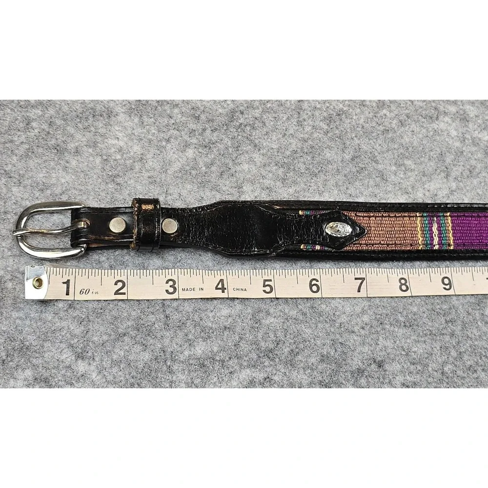 Circle Y Western Belt Mens 32 Leather Multicolor Woven Inlay Silver Accents West